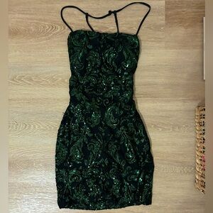 Green + Black Windsor Homecoming Dress w/ Sequins